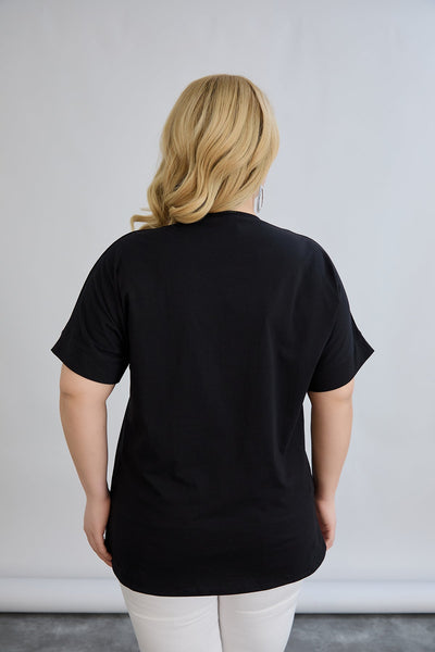 Baumwoll-T-Shirt mit Print und Strass Heart - Schwarz