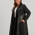 Elegante lange Strickjacke mit Leder und Bindebändern – Graphit