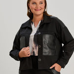 Kurze Strickjacke mit Lederdetails – Schwarz
