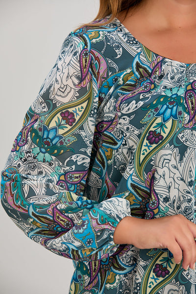 Bluse in lockerer Passform mit elastischem Bund und Paisley-Print