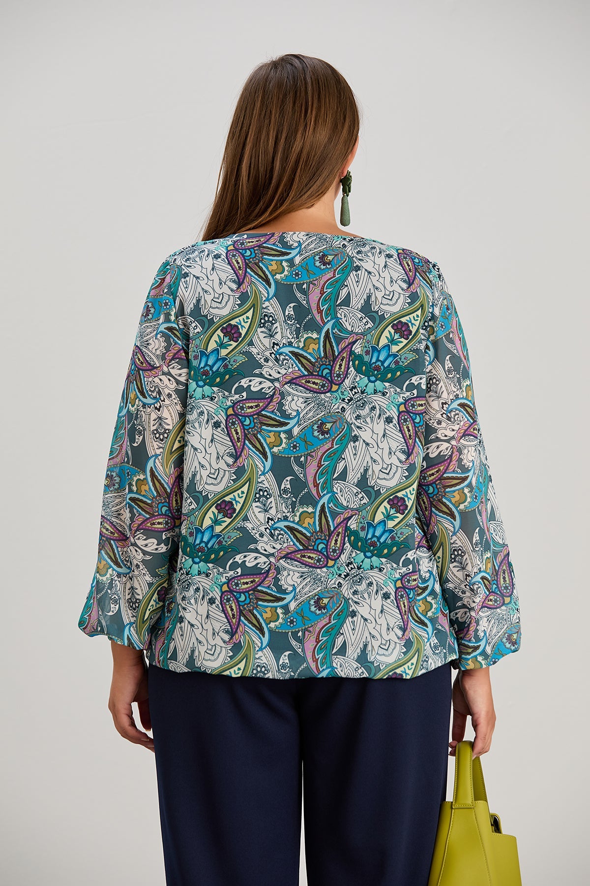 Bluse in lockerer Passform mit elastischem Bund und Paisley-Print