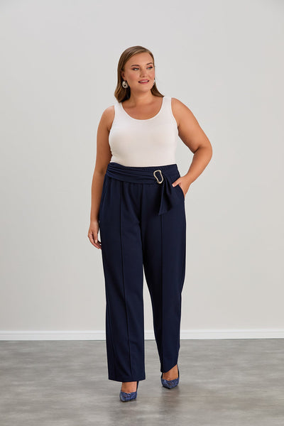 Elegante weite Hose mit hoher Taille - Dunkelblau