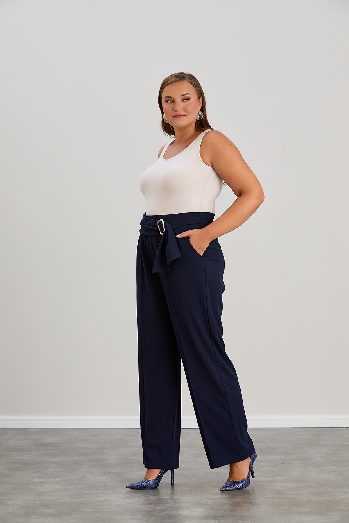 Elegante weite Hose mit hoher Taille - Dunkelblau