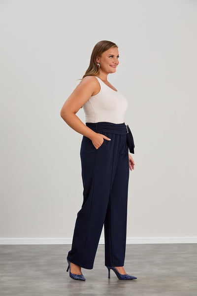 Elegante weite Hose mit hoher Taille - Dunkelblau