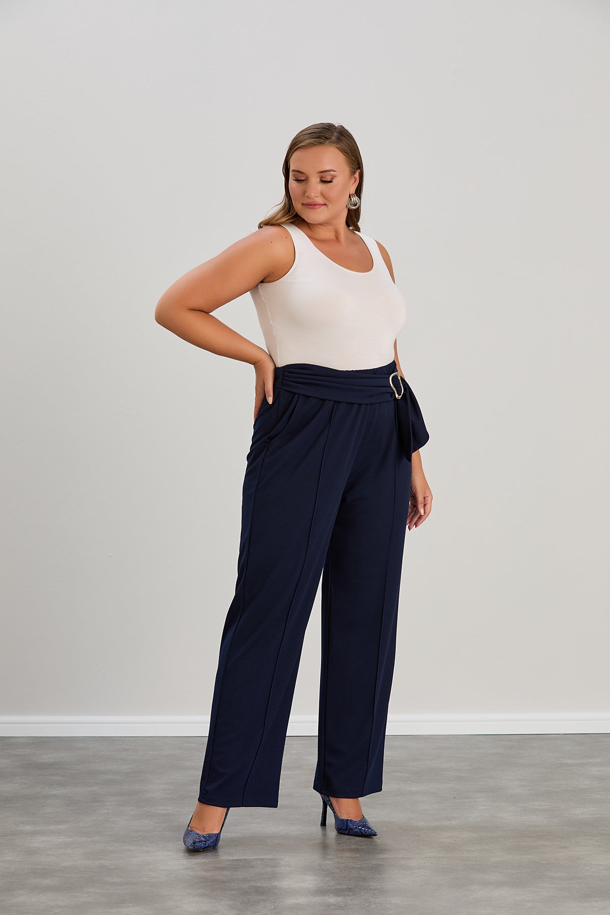 Elegante weite Hose mit hoher Taille - Dunkelblau