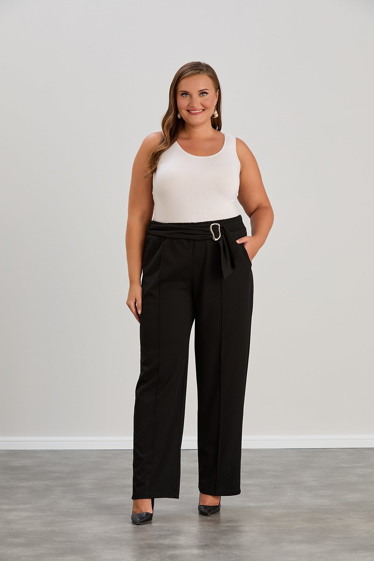 Elegante weite Hose mit hoher Taille - Schwarz