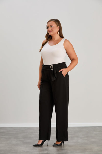 Elegante weite Hose mit hoher Taille - Schwarz