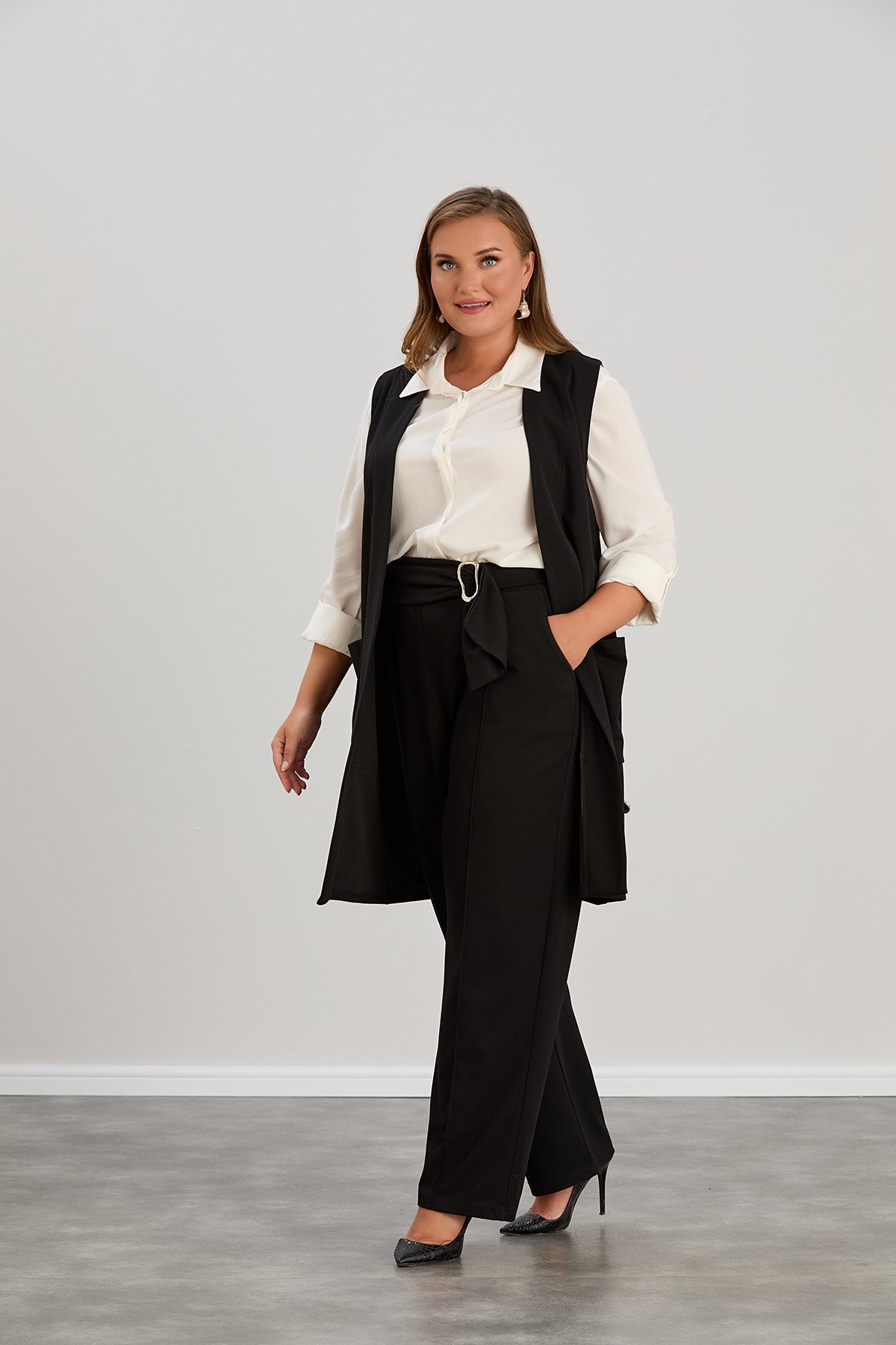 Elegante weite Hose mit hoher Taille - Schwarz