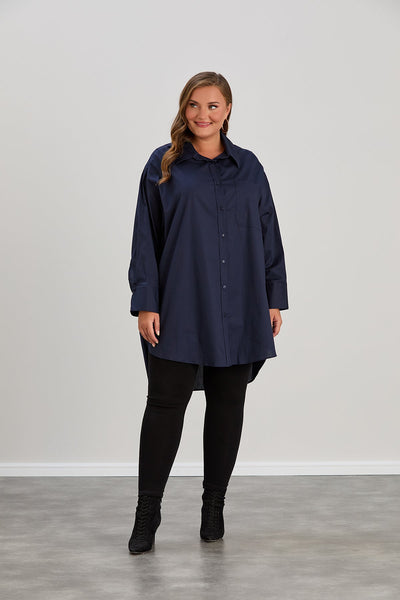 Oversized Damen Lange Popeline-Hemd in Dunkelblau