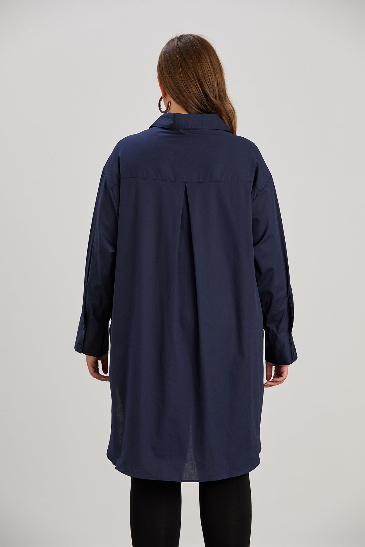 Oversized Damen Lange Popeline-Hemd in Dunkelblau – Dunkelblau