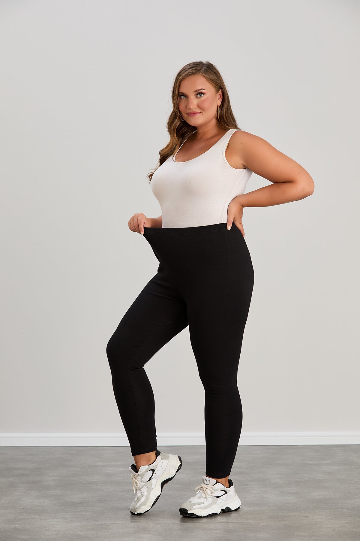 Bequem Leggings aus elastischem Baumwolljersey – Schwarz