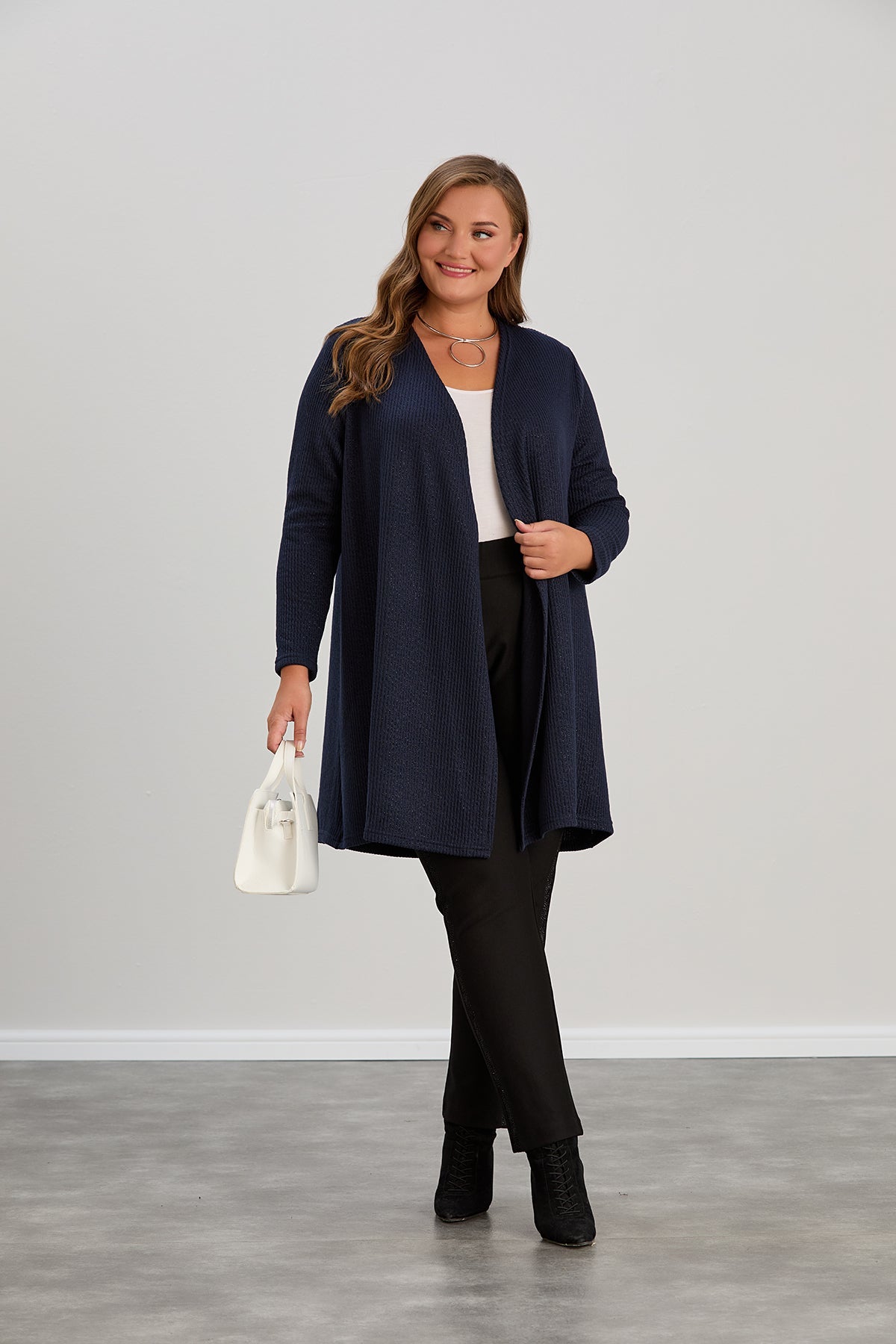 Long-Strickjacke mit Lurex in Dunkelblau