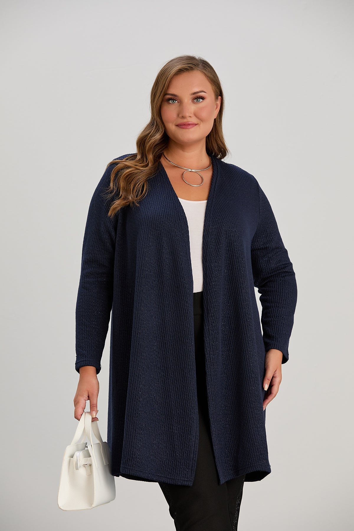 Long-Strickjacke mit Lurex in Dunkelblau