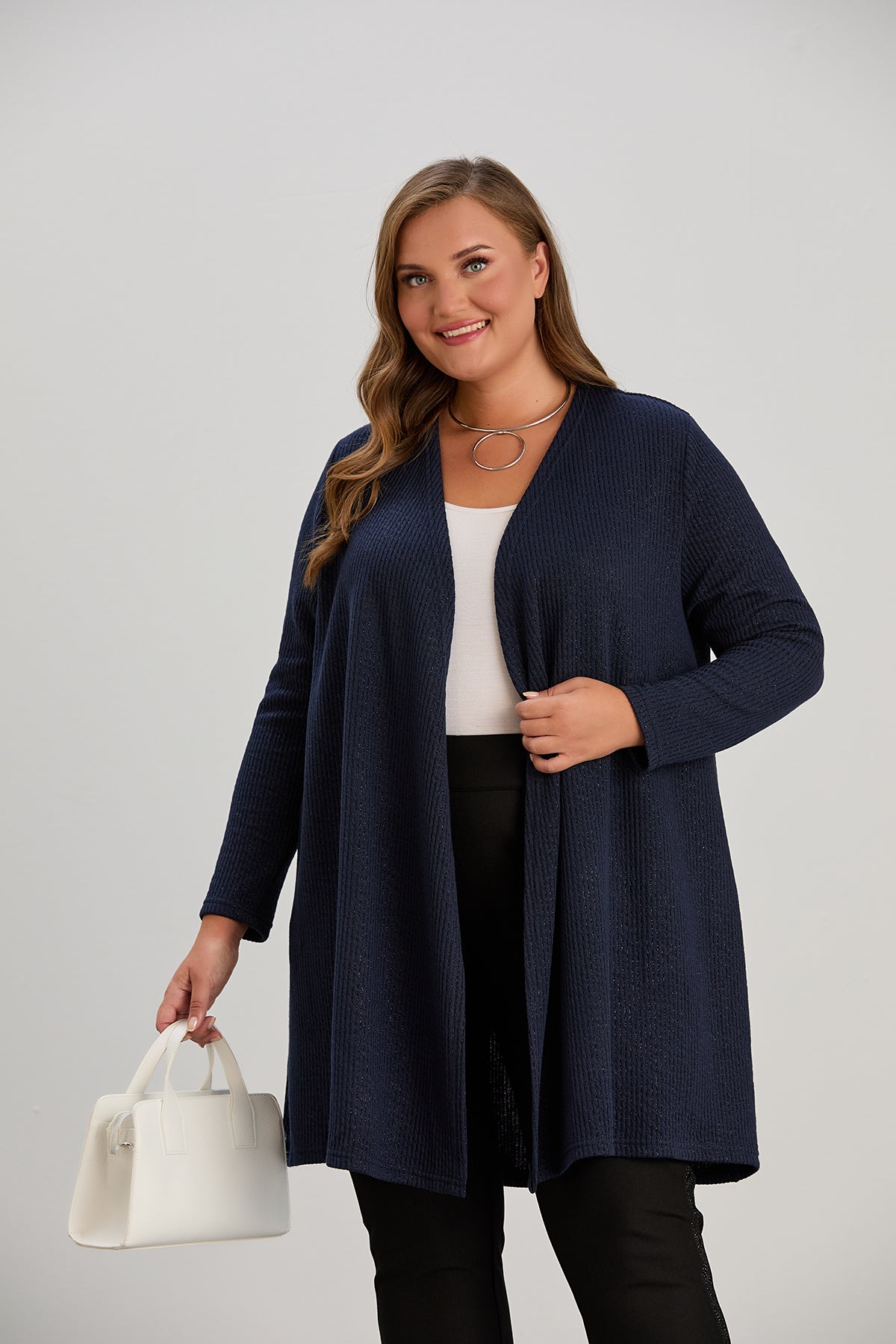 Long-Strickjacke mit Lurex in Dunkelblau – Dunkelblau