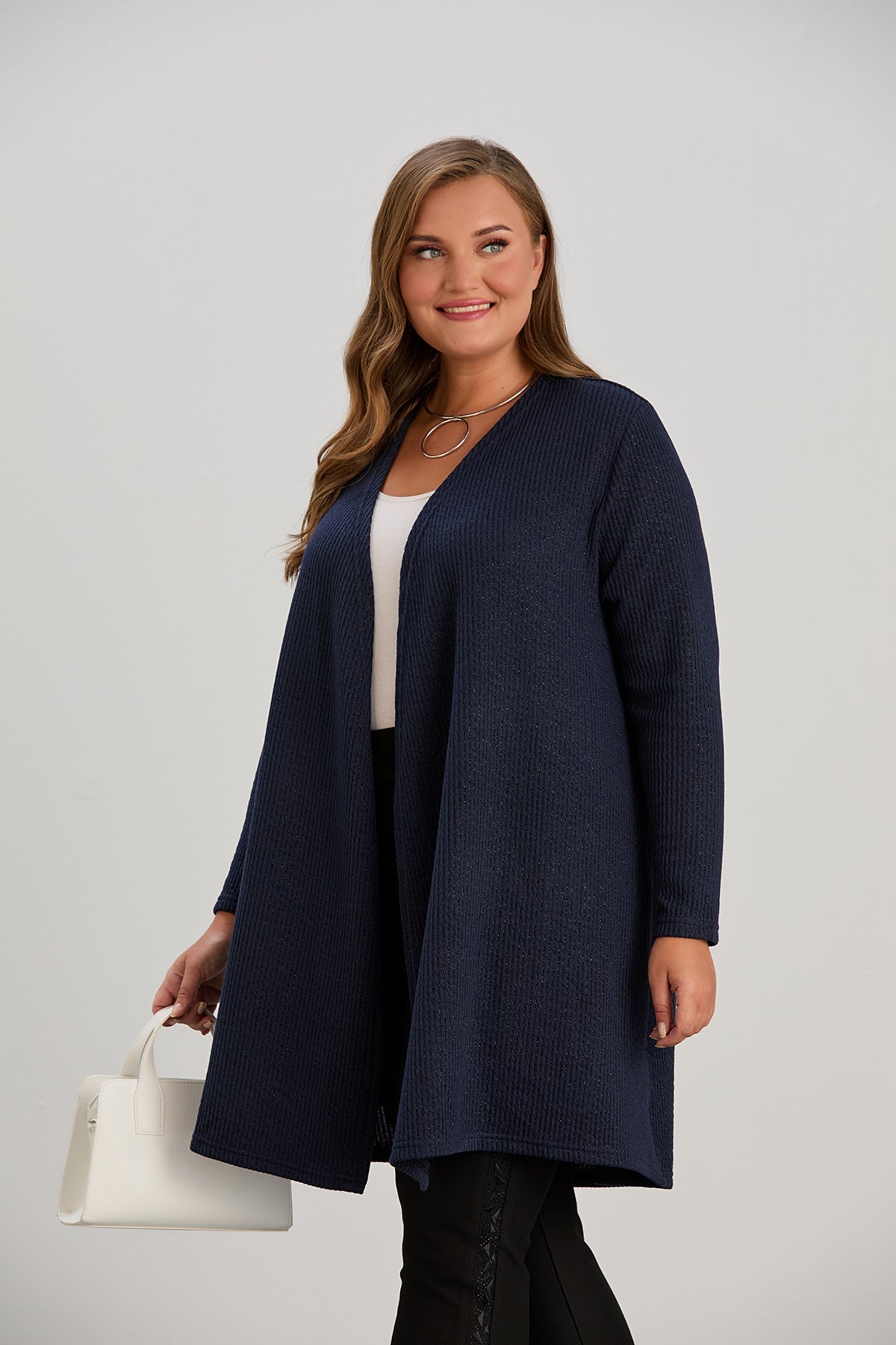 Long-Strickjacke mit Lurex in Dunkelblau