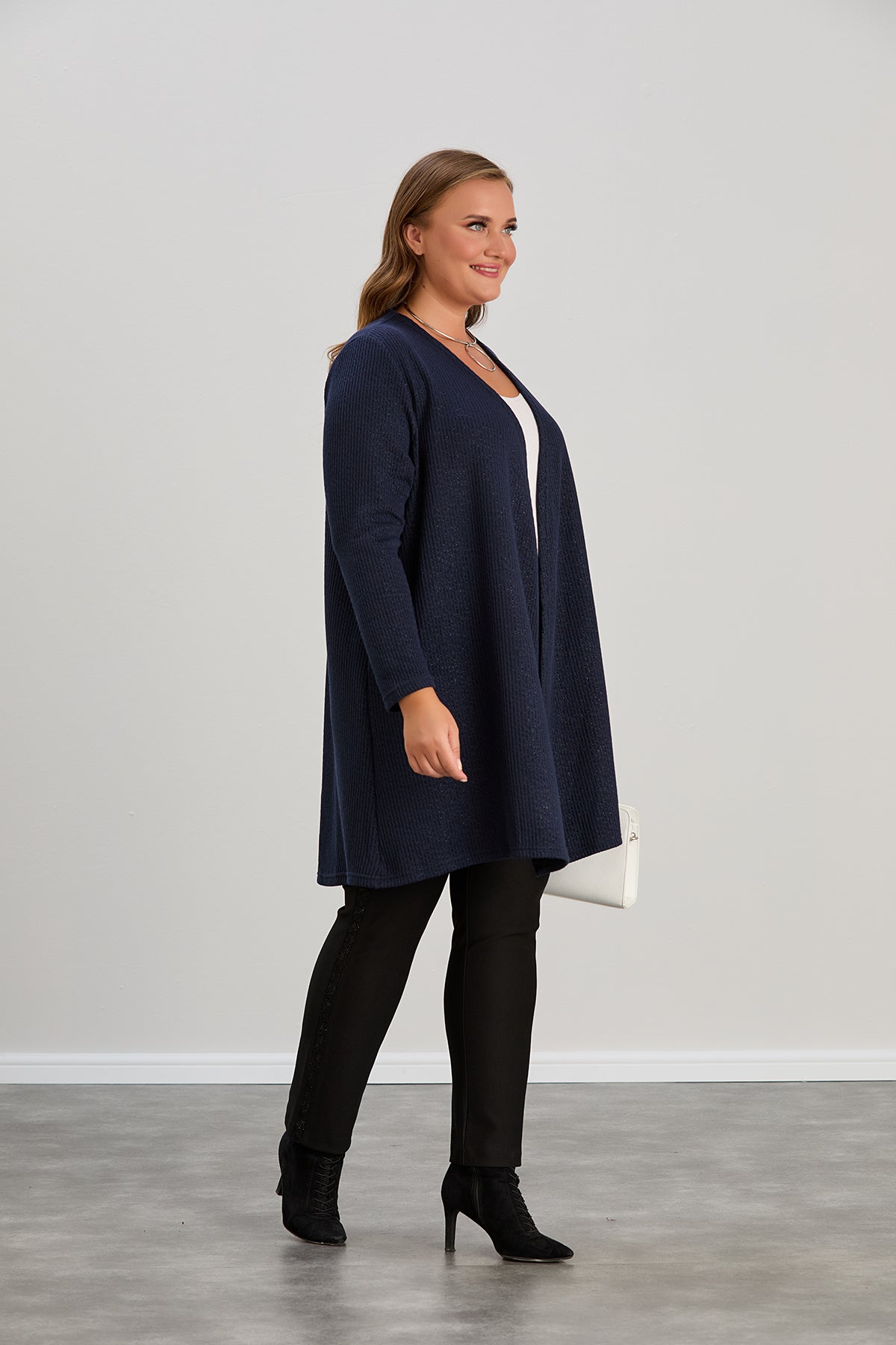 Long-Strickjacke mit Lurex in Dunkelblau – Dunkelblau