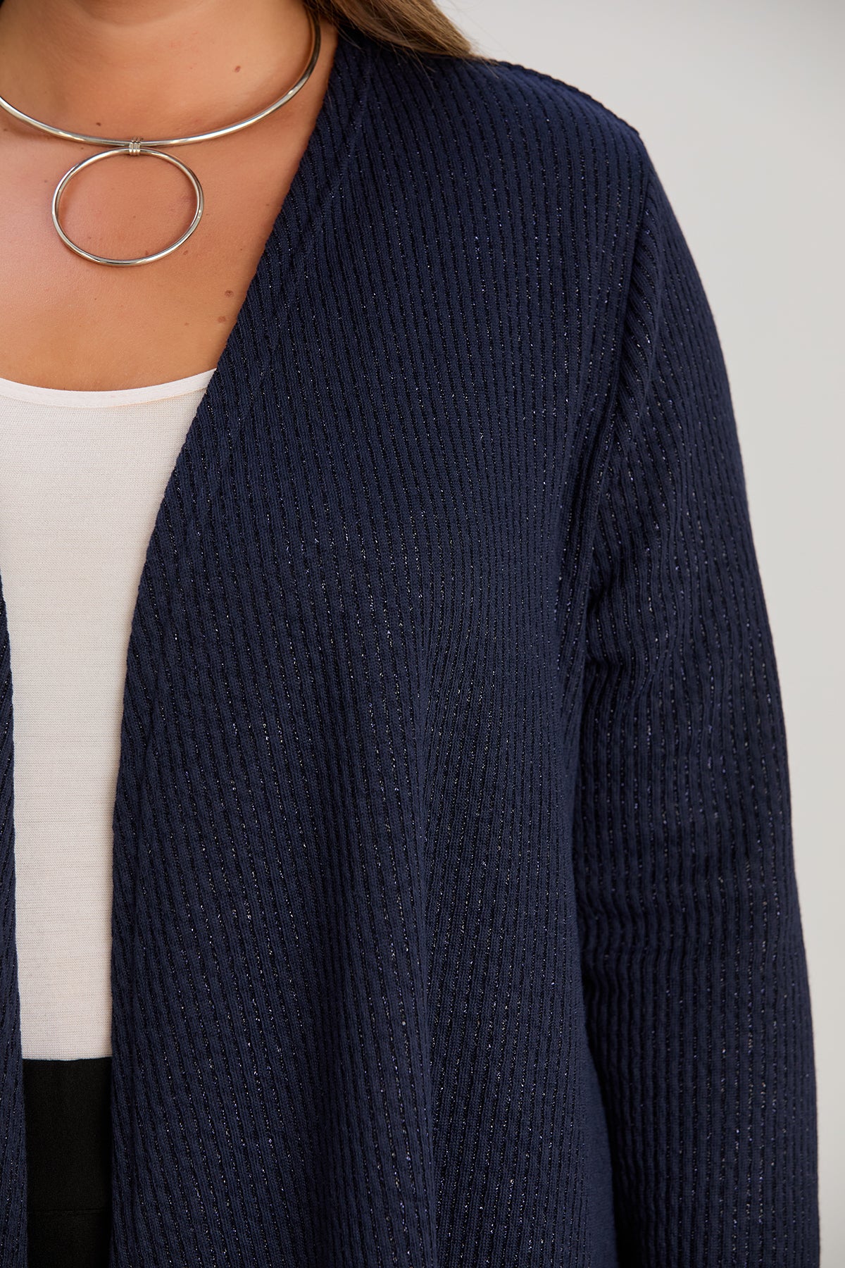 Long-Strickjacke mit Lurex in Dunkelblau – Dunkelblau