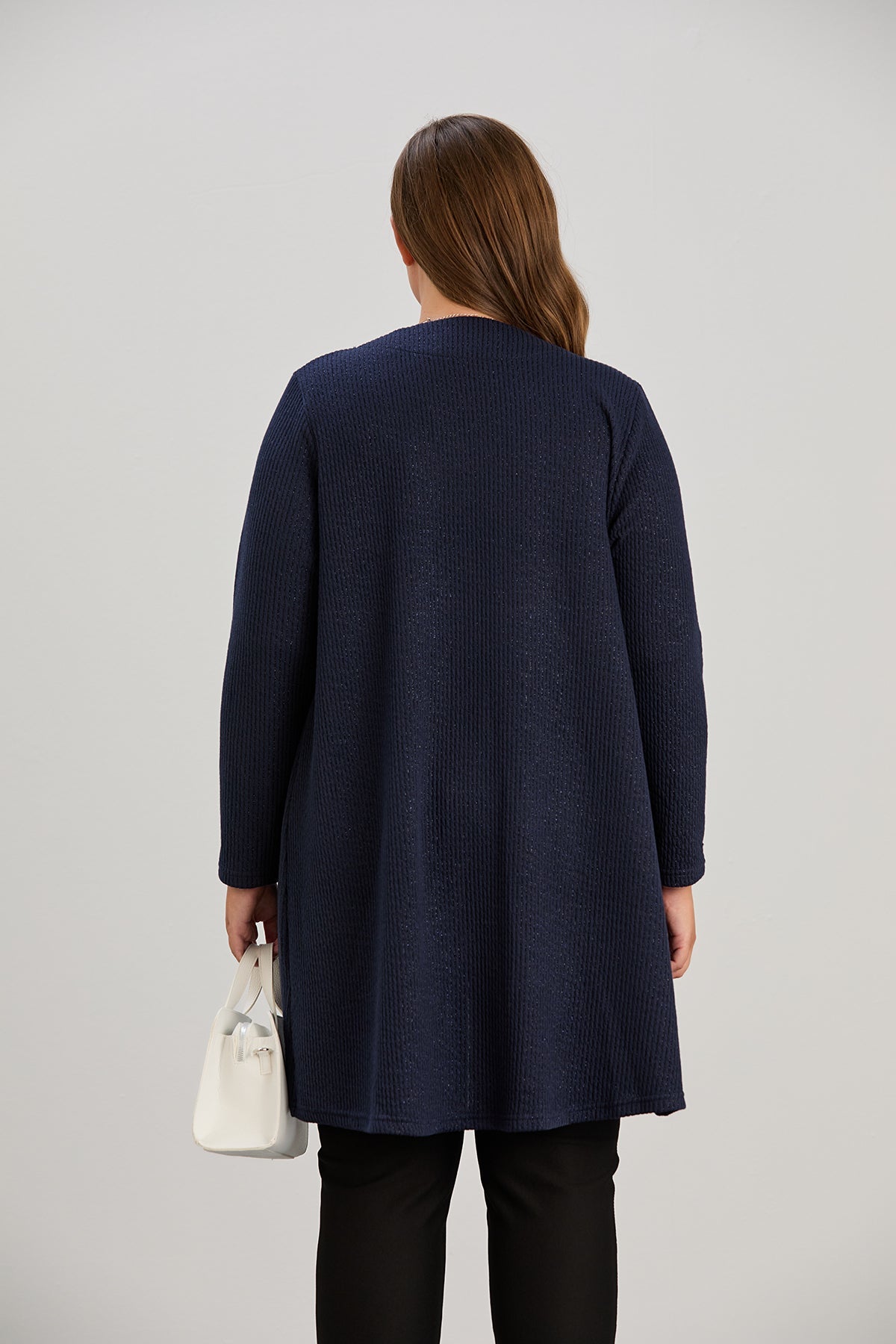 Long-Strickjacke mit Lurex in Dunkelblau