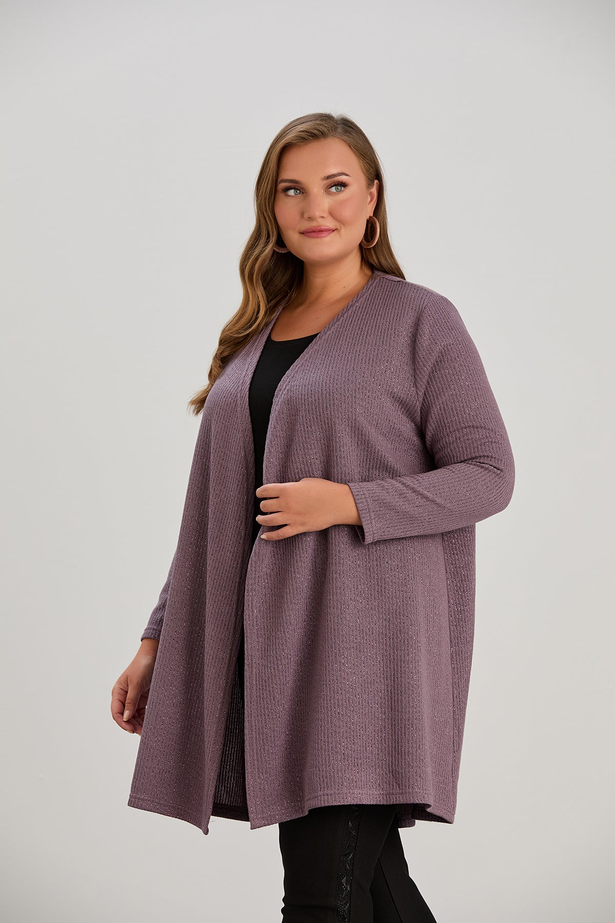 Long-Strickjacke mit Lurex – Lila