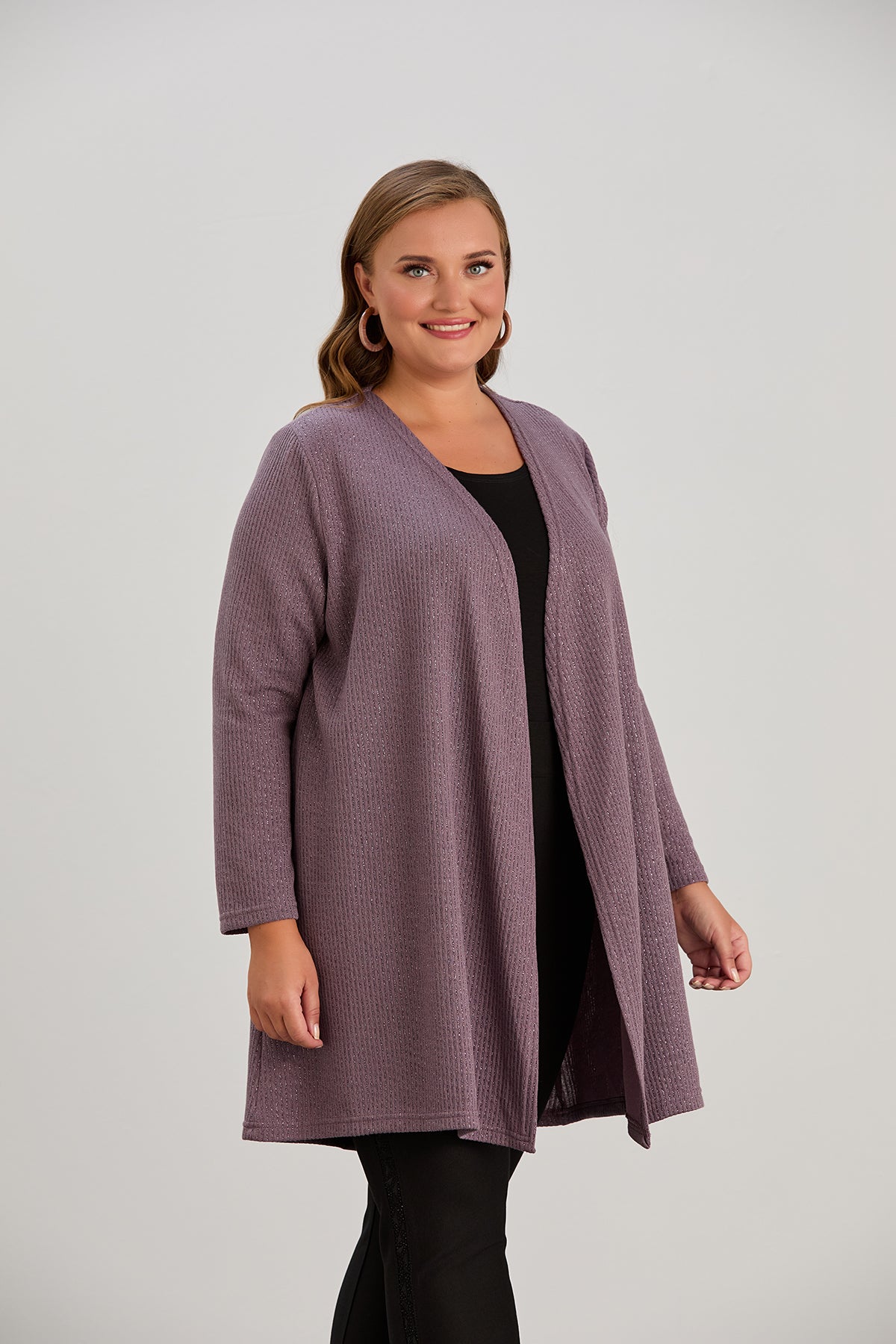 Long-Strickjacke mit Lurex – Lila