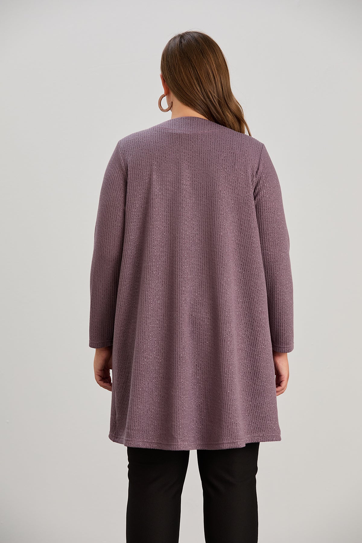 Long-Strickjacke mit Lurex – Lila