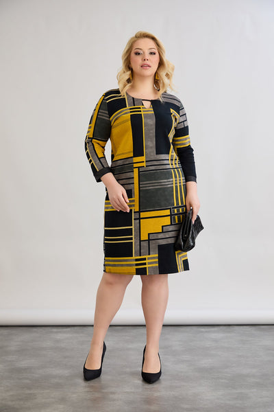 Midikleid mit Print cut out - Senffarbe
