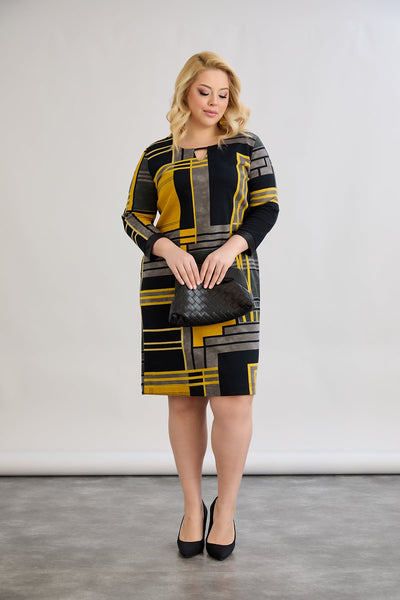 Midikleid mit Print cut out - Senffarbe