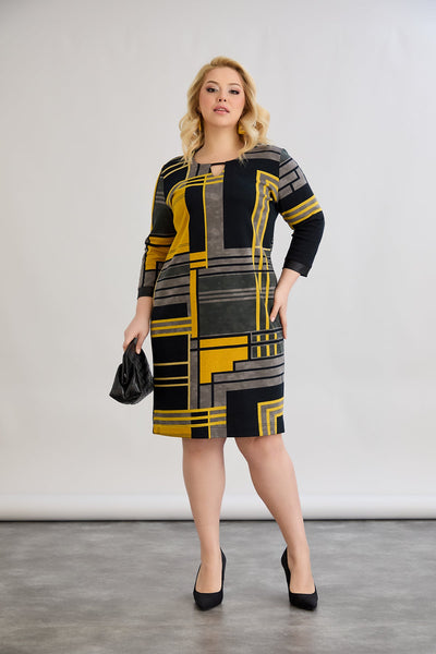 Midikleid mit Print cut out - Senffarbe