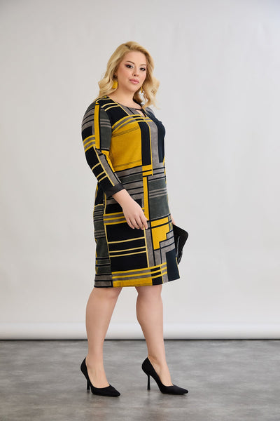 Midikleid mit Print cut out - Senffarbe