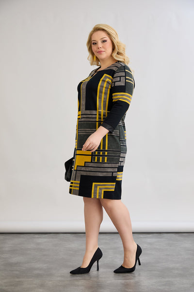 Midikleid mit Print cut out - Senffarbe