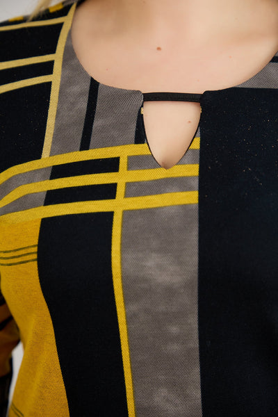 Midikleid mit Print cut out - Senffarbe