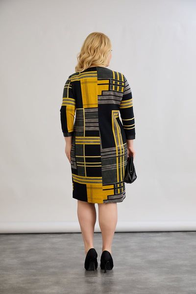 Midikleid mit Print cut out - Senffarbe