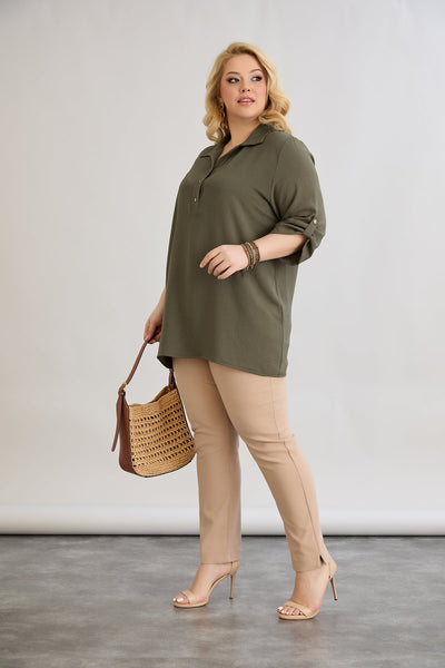 3/4-ärmeliges Hemd mit Knopfleiste - Khaki