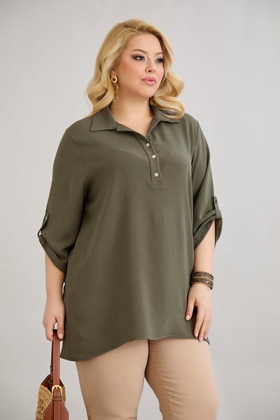 3/4-ärmeliges Hemd mit Knopfleiste - Khaki