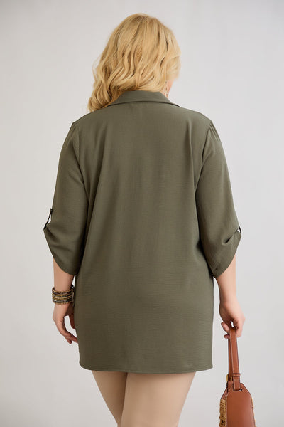 3/4-ärmeliges Hemd mit Knopfleiste - Khaki