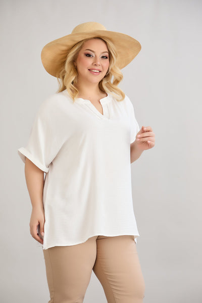 Bluse mit V-Ausschnitt und zarten Kieselsteinen - Weiß