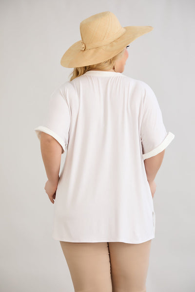 Bluse mit V-Ausschnitt und zarten Kieselsteinen - Weiß