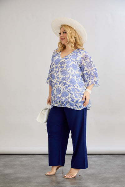 Geblümte 3/4-Ärmel-Bluse aus Chiffon