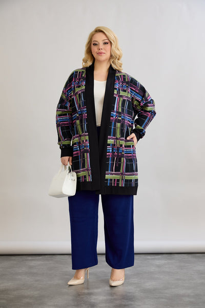 Lange Baumwoll-Strickjacke mit Taschen - schwarz
