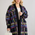 Lange Baumwoll-Strickjacke mit Taschen - schwarz