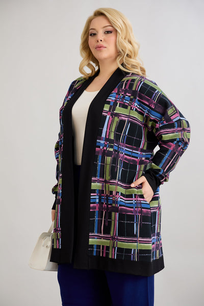 Lange Baumwoll-Strickjacke mit Taschen - schwarz