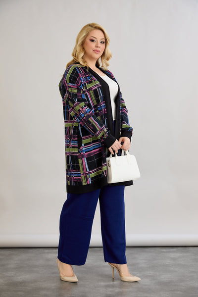 Lange Baumwoll-Strickjacke mit Taschen - schwarz