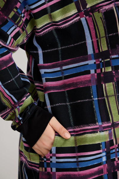 Lange Baumwoll-Strickjacke mit Taschen - schwarz