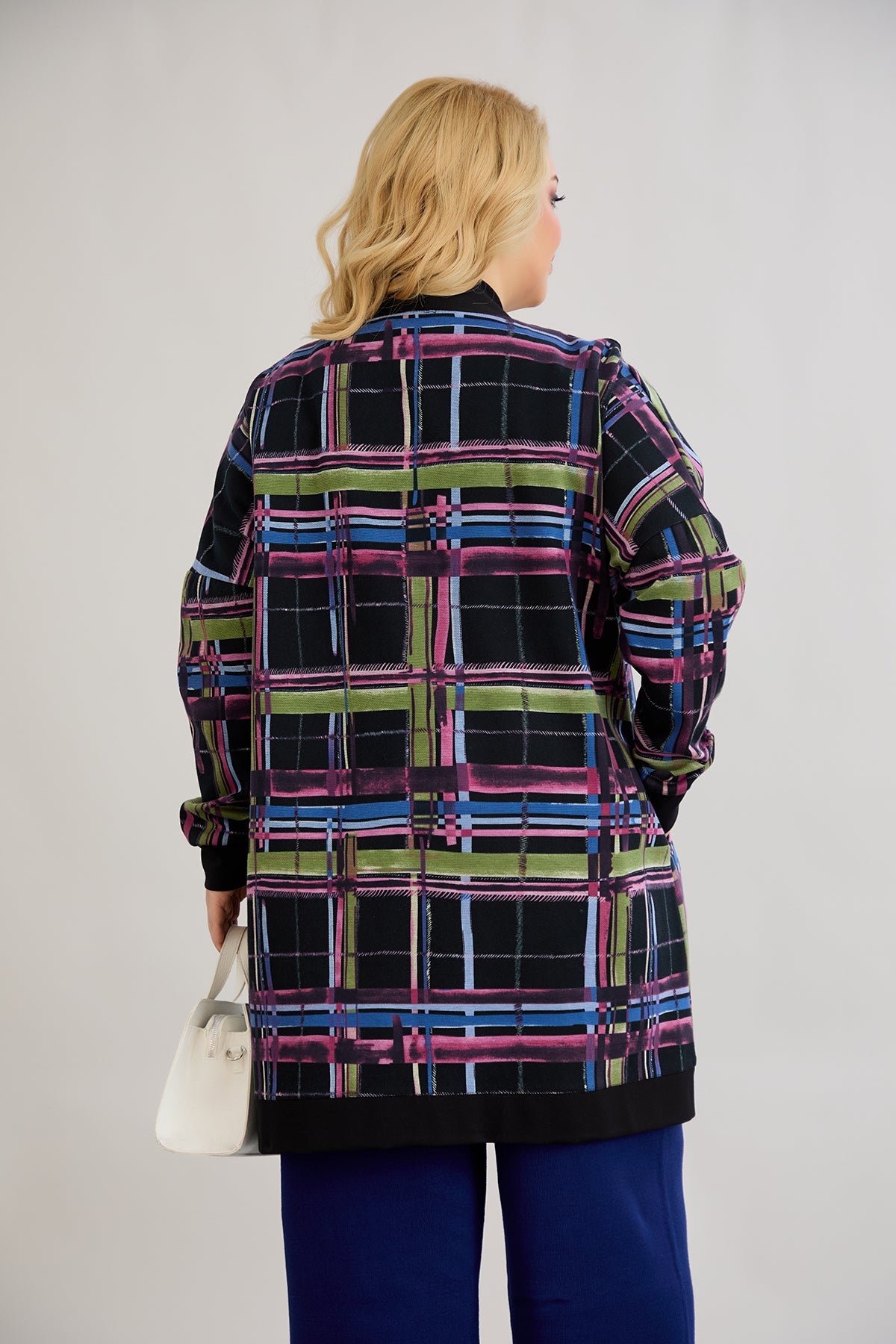 Lange Baumwoll-Strickjacke mit Taschen - schwarz