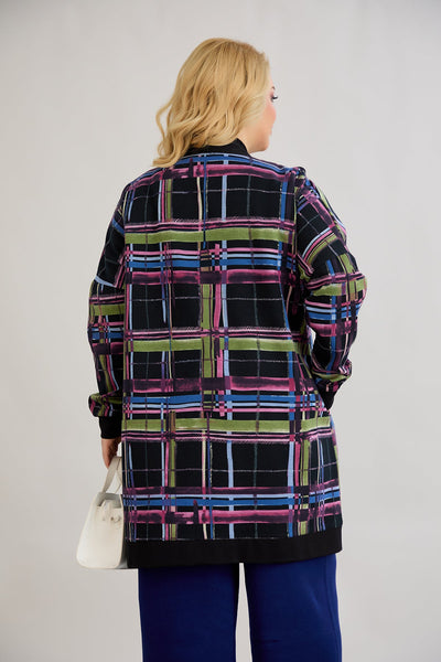 Lange Baumwoll-Strickjacke mit Taschen - schwarz