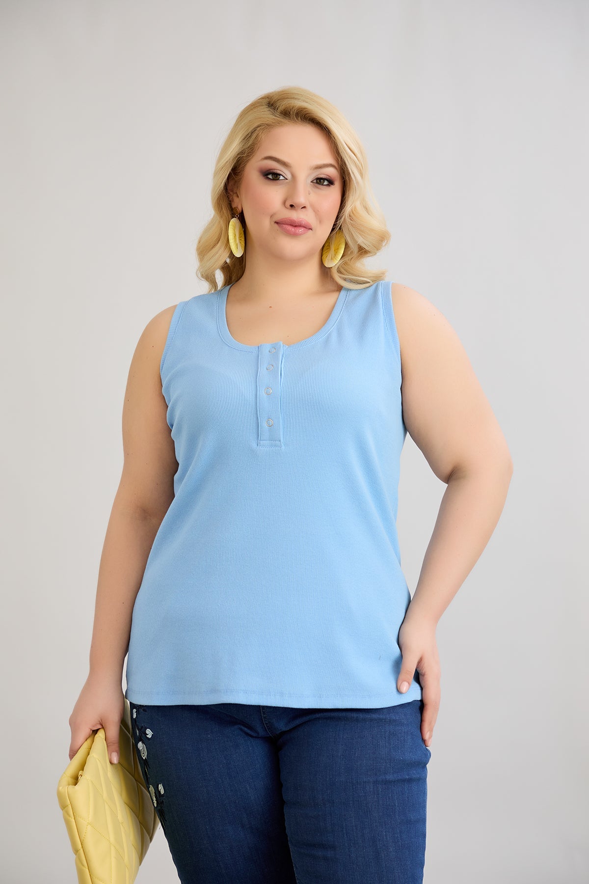 Baumwolltop mit Teakholzverschluss - Blau