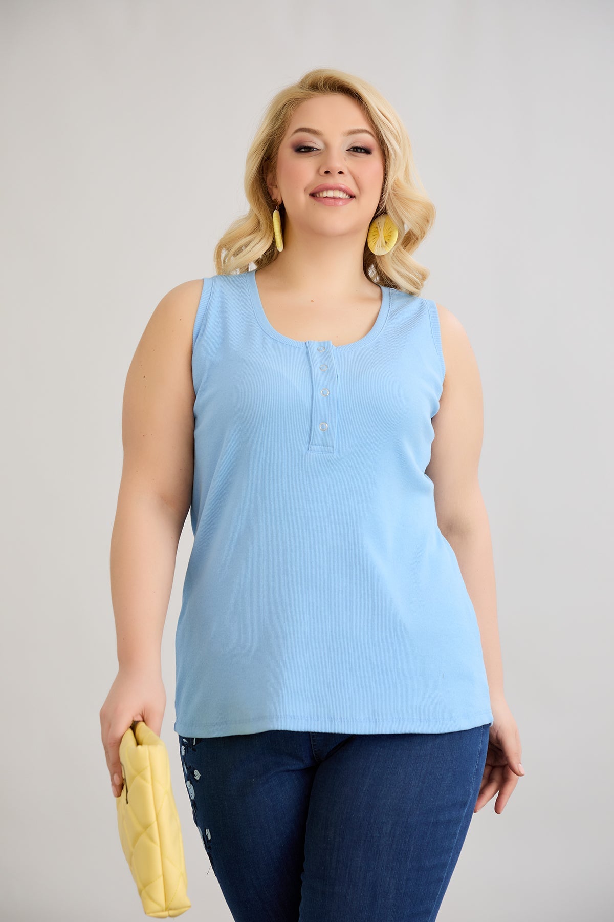 Baumwolltop mit Teakholzverschluss - Blau