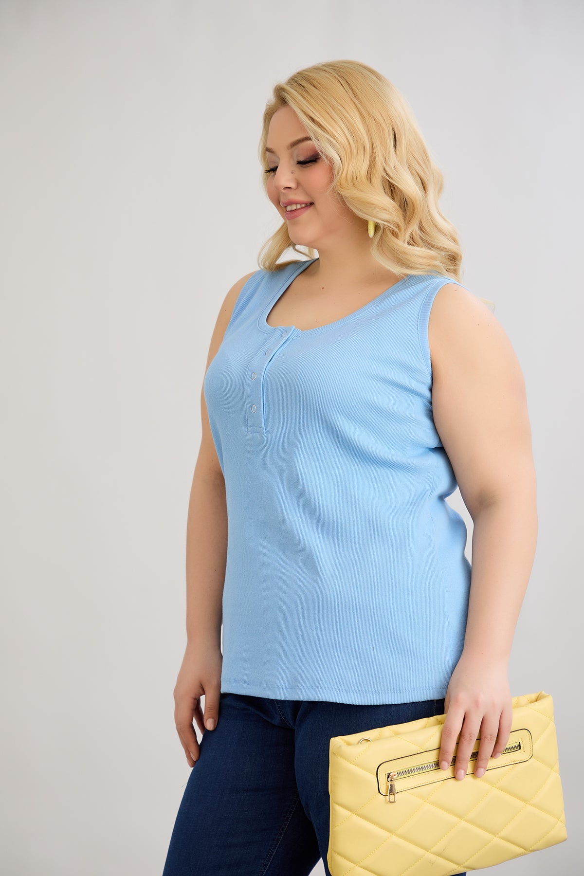 Baumwolltop mit Teakholzverschluss - Blau