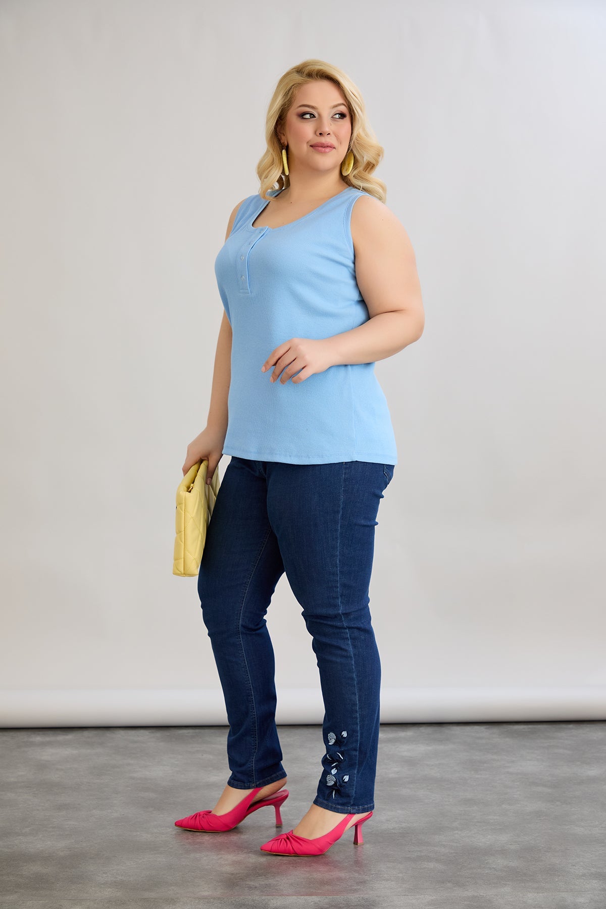 Baumwolltop mit Teakholzverschluss - Blau