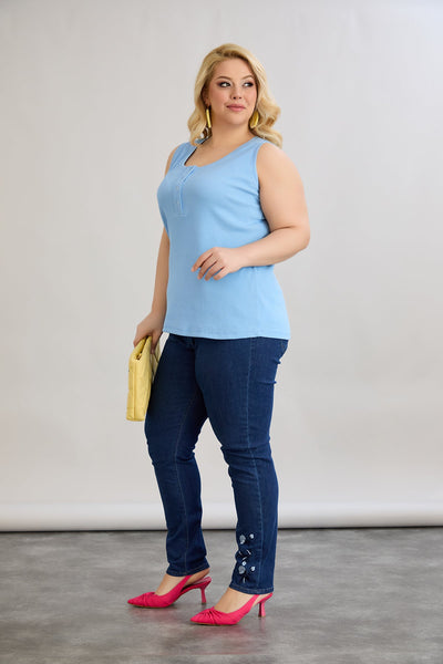 Baumwolltop mit Teakholzverschluss - Blau